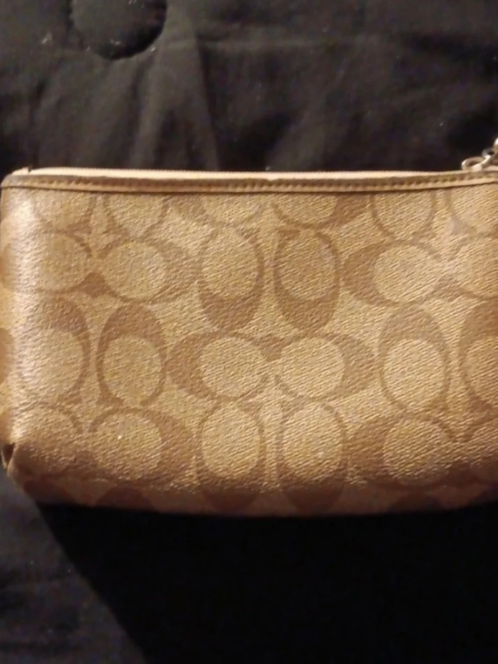 Coach Large Wristlet in Tan with Red Logo Patch